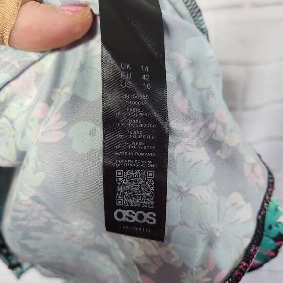 ASOS Design Womens Multicolor Puff Sleeves Floral Print Midi Tea Dress Size 10 - Picture 15 of 16